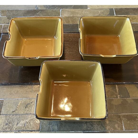 Pottery Barn Bowl ASIAN SQUARE Japan Gold Brown Noodle Ramen Bowls‎ Set Of 2 - Picture 3 of 7